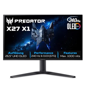 ACER 27" Predator X27X1bmiippruzx ZeroFrame 4K UHD 240Hz OLED fekete monitor
